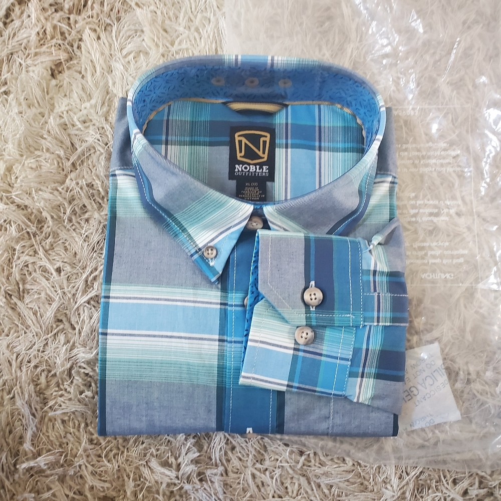 Noble Outfitters boys western blue plaid shirt